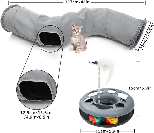 TSEB4TEP 10.5 Inch Set Cat Tunnel, Indoor Cat Toy, Roller Track Cat Toy, Collapsible S-Shaped Play Tube, Diameter Maze