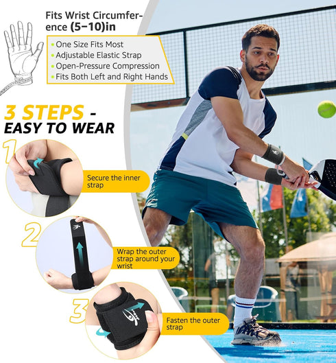 HiRui 2 PACK Wrist Compression Strap and Brace - Adjustable Sport Wrist Support for Fitness, Pain Relief