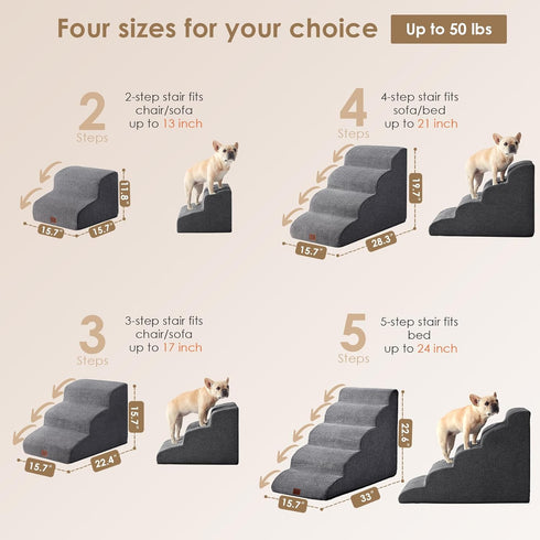 EHEYCIGA 15.7" H Curved Dog Stairs, 3-Step Non-Slip Pet Steps for Couch, Sofa, Chair, Grey, for Small Dogs and Cats