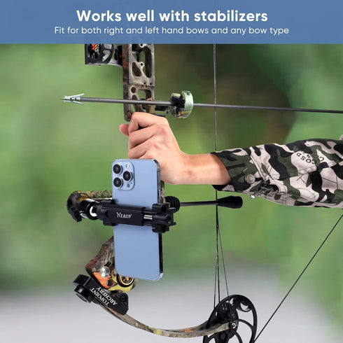 Universal Bow Phone Mount 360° Cell Phone Holder for Archery, Phone Mount for Compound Bow Hunting Photos and Video
