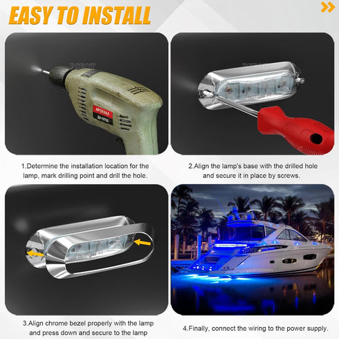 6Pcs 4LED 4-color 3.8'' Sailboat PSEQT RGBW Boat Courtesy Lights, Oval Waterproof Marine Interior Deck Transom Stern