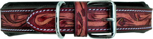Leather Dog Collar Western Style Heavy Duty Hand Tooled Adjustable Padded for Puppies and Big Dogs