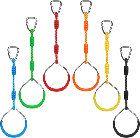 Morwealth Colorful Ninja Gymnastic Rings for Kids, Colorful Ninja Rings, Trapeze Swing Bar
