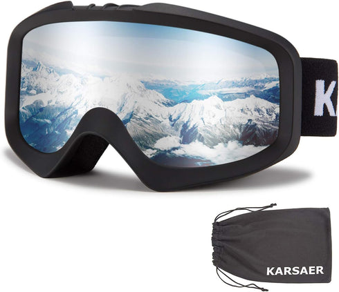 Karsaer Ski Goggles, Anti-Fog Snowboard Goggles with 100% UV Protection for Men Women Youth