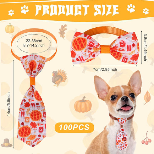 100 Pieces Dog Bows Set, Fall Dog Bows, Thanksgiving Bow Ties, Halloween Dog Bows for Small Medium Dogs