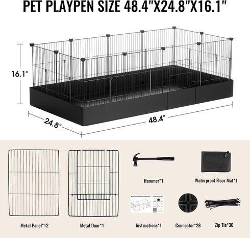 PAWING 12 Panels Small Animal Playpen with Waterproof Mat - Durable Metal Wire Yard Fence for Guinea Pigs, Kittens