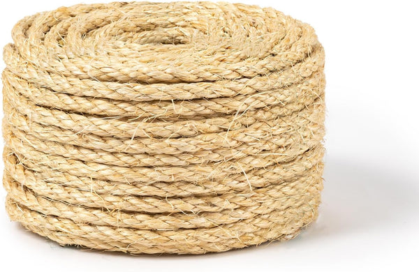 Pelzin Cat Natural Sisal Rope for Scratching Post Tree Replacement, 100ft, 1/4in, Natural