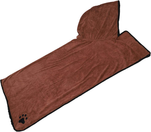 Dam Skerisi Water Absorbent Bathrobe for Dogs and Cats, Wearable Hooded Drying Bath Towel with Belt, Brown, Durably