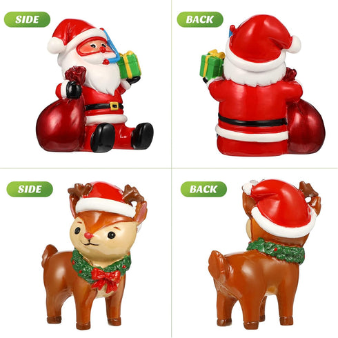 Christmas Aquarium Decoration, 2pcs Santa Claus Reindeer Figurines Resin Ornament for Holiday Fish Tank