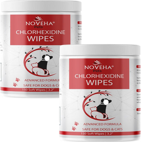NOVEHA 300 Pet Wipes - Formulated for Facial and Finger Folds, Underarms - 150 Count, 3" x 2" Size