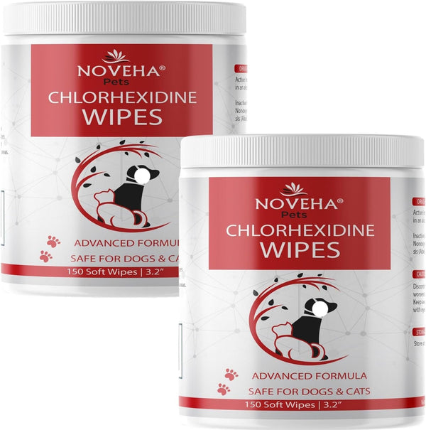 NOVEHA 300 Pet Wipes - Formulated for Facial and Finger Folds, Underarms - 150 Count, 3" x 2" Size