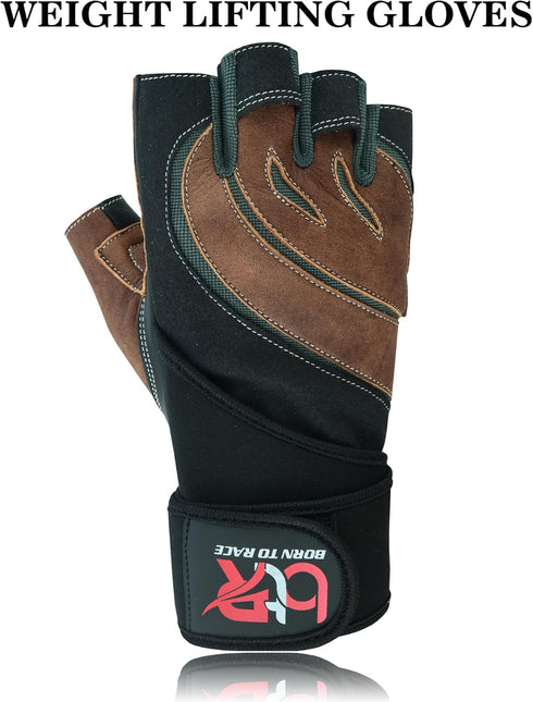 Weight Lifting Leather Padded Gloves for Men and Women Fingerless Body Building Long Wrist Support Training Gym