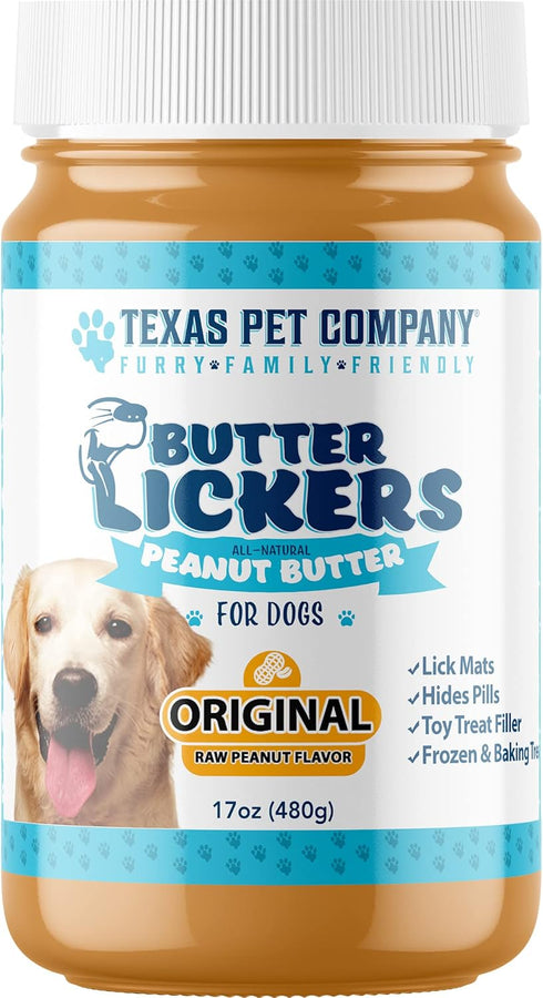 Butter Lickers Dog Peanut Butter, 100% Natural, USA Made, 17oz Jar for Dogs