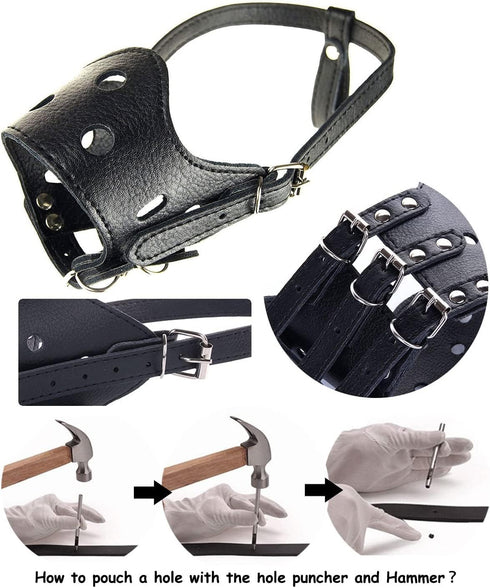 BARKLESS Dog Muzzle Leather, Soft Secure Anti-Barking Muzzle for Medium Sized Dogs, Breathable and Adjustable
