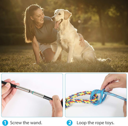 DIBBATU Flirt Pole for Dogs Interactive Dog Toys for Large Medium Small Dogs Chase and Tug of War, Dog Teaser Wand