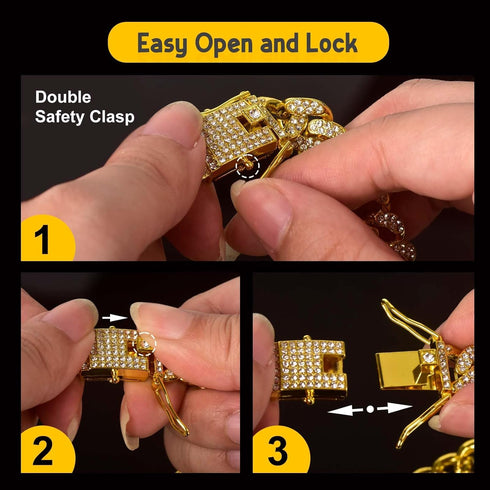 Dog Chain Collar, Diamond Link Walking Necklace with Secure Buckle for Small Medium Large Dogs Cats (Gold, 10 Inch)