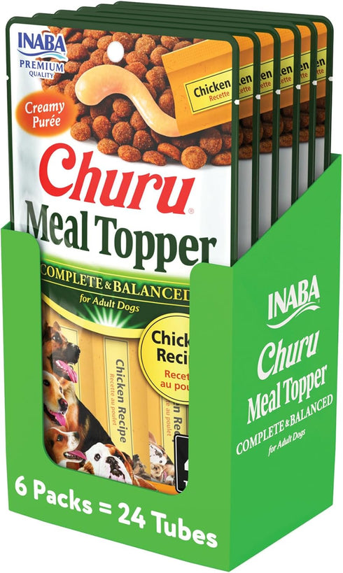 INABA Churu Meal Topper for Dogs, Complete & Balanced Creamy Lickable Purée, 0.5 Ounce Tube, 24 Tubes