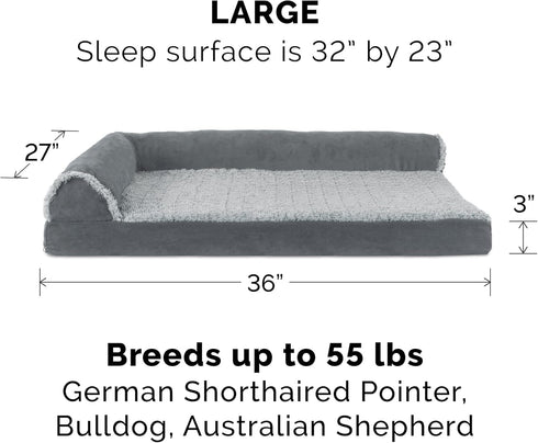 Furhaven Orthopedic Dog Bed for Large/Medium Dogs, Removable Bolsters & Washable Cover, Two-Tone Plush Faux Fur, Large