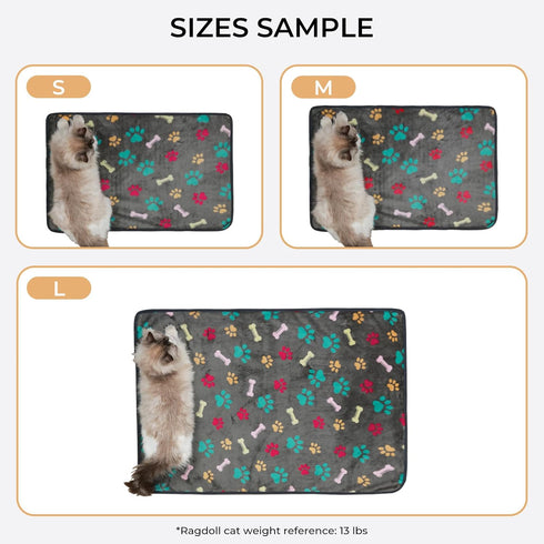 Luciphia 1 Pack 3 Fluffy Premium Fleece Pet Blankets, Paw Printed Throw for Dog Cat (Small 23x16'', Grey/Brown/Blue)