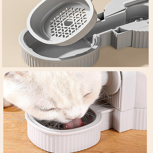 Cage Hanging Bowls, Refillable Food Bowl for Dogs Cats, Double Bowls with Automatic Water Food Dispense Feeder (Grey)