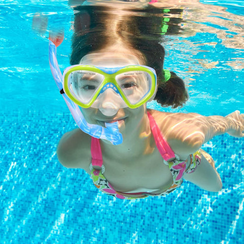 Kids Snorkel Set, Dry Top Snorkeling Gear for Youth Boys Girls, Tempered Glass Swimming Diving Mask