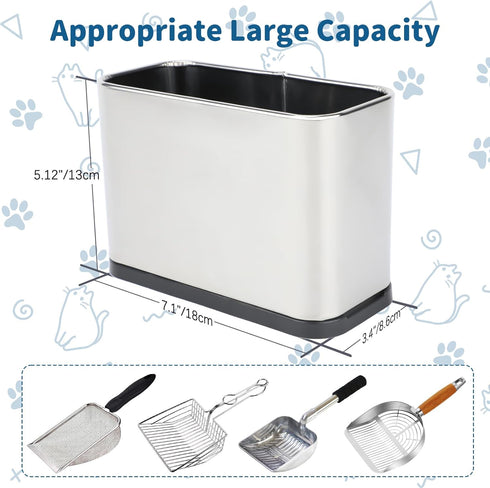 FHTONGE Stainless Steel Cat Litter Scoop Holder, Detachable Metal Cat Scooper Caddy, Universal Kitty Pooper Stand Trash
