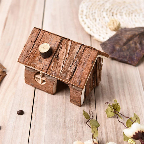 Hamster Wooden Hideout House - Natural Climbing Play Hut for Dwarf Hamster, Small Mouse, Rat, and Gerbil
