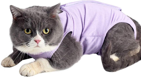 Cat Surgery Recovery Suit - Cat Onesie for Post-Surgery Wear, E-Collar Alternative for Cats (Purple-S)