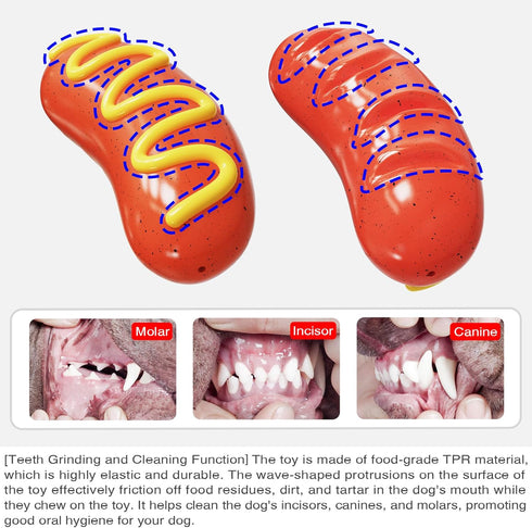 Hot Dog Squeaky Dog Toy, Interactive Rubber Chew Toy for Aggressive Chewers, Humorous Gift for Dog Lovers