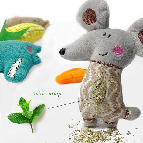 Cat Toys, Interactive Soft Durable Crinkle Sound Catnip Toys, Catnip Filled Mouse Cat Teething Chew Toy (Pack of 12)