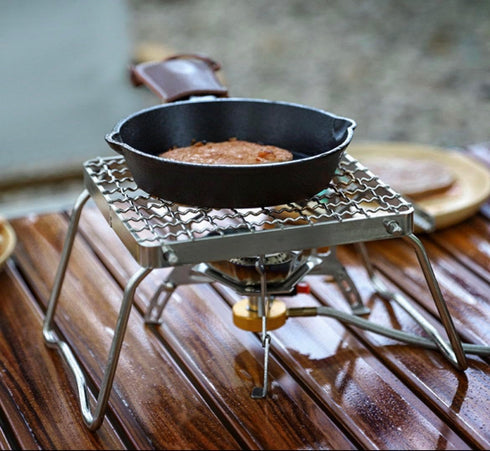 TreGoo Camp Grill with Foldable Legs - 304 Stainless Steel Grill Grate for Gas Stove, Ultralight Mini Campfire Stand,