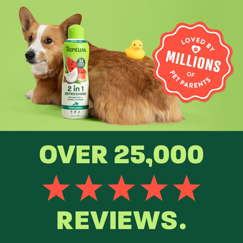 2-in-1 20 oz TropiClean Watermelon Refreshing Cat & Dog Shampoo and Conditioner | Cat & Dog Bath Supplies | | Made