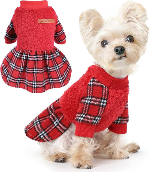 Dog Dresses for Small Dogs - Holiday Sweater Outfit for Teacup Chihuahua, XXS, Red