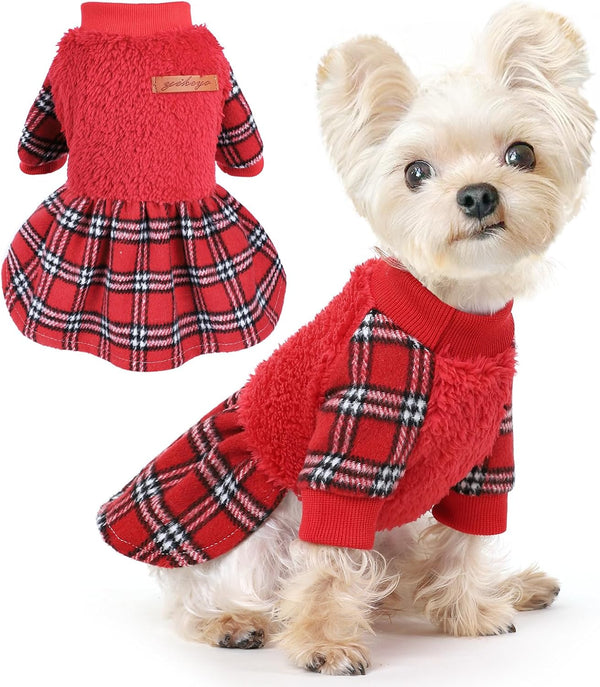 Dog Dresses for Small Dogs - Holiday Sweater Outfit for Teacup Chihuahua, XXS, Red