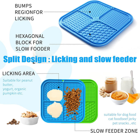 Licking Mat Slow Feeder for Dogs and Cats, Premium Lick Pad with Suction Cups for Anxiety Relief, 2 Pack