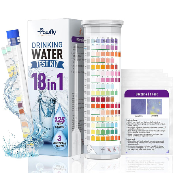 Pawfly 18 in 1 Drinking Water Test Kit, 125 Strips for Home Water Quality Testing in Aquarium, Spa, Pool, Tap Water