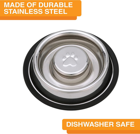 Neater Pet Brands Stainless Steel Slow Feed Bowl, Non-Tip & Non-Skid for Dog Food Gulping and Indigestion