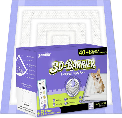 ZOMISIA 3D-Barrier Puppy Pee Pads for Dogs, 18 Cups Absorb & Rise