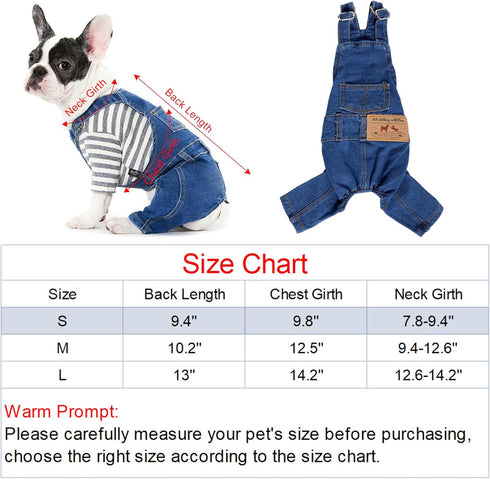 1 Piece Dog Denim Shirt, Puppy Jean Jacket Sling Jumpsuit Costumes for Small Pets (Blue, Small)