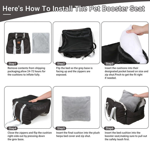Leath-Aire Dog Car Seat for Small Dogs, Waterproof Booster Seat with Storage Pockets and Clip-On Safety Leash, Portable