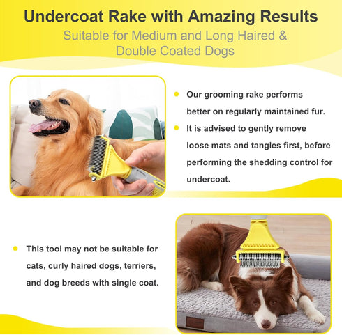 Professional Dog Brush for Shedding - Double Sided Undercoat Rake with 12+23 Blades for Medium & Long Haired Dogs