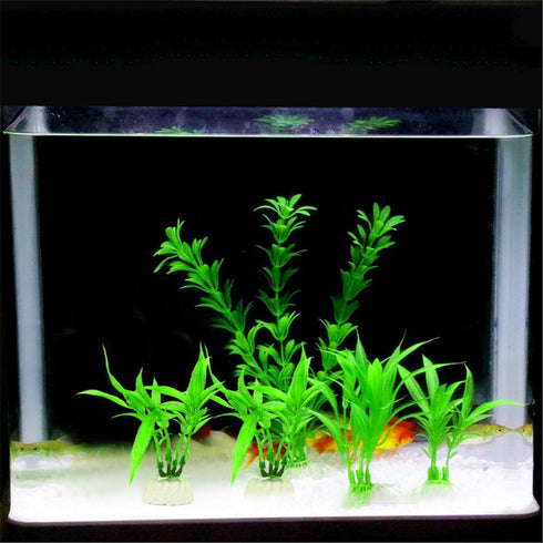 COMSUN 10 Pack Artificial Aquarium Plants, Small Size, 4 inch Approximate Height, Plastic Green Fish Tank Decorations