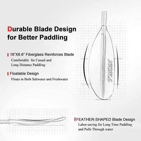 Kayak Paddle 4 Pieces, Lightweight Aluminum Shaft and PP Blade, 90.5inch/230cm Floating Oars