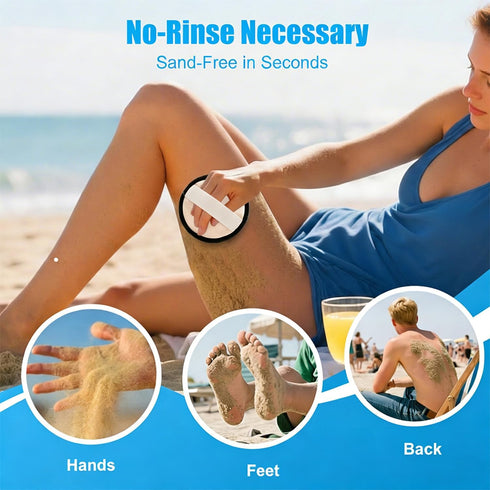 Exqusdy 2 1 in Sand Remover for Beach + Elastic Towel Bands for Cruise Chair Powder Puff with Talc-Free Formula