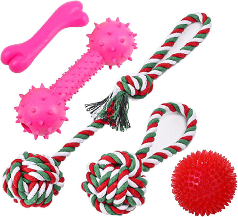 Dog Chew Toys, 5 Pack Fun and Teeth Cleaning Toys for Medium to Small Dogs