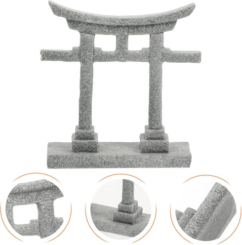 GANAZONO Japanese Shinto Torii Gate Miniature Ornament, Grey Fish Tank Decoration Bridge Landscape