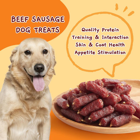 10.6 oz Jungle Calling Soft Beef Sausage Dog Treats, Grain-Free High Protein Tender Beef Jerky, Easy to Chew Training
