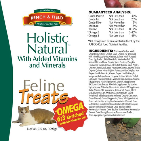 3-Ounce (Pack 3 Bench & Field Holistic Natural Healthy Kitty Cat Treats | Crunchy Fish-Shaped Bites | Delicious Seafood