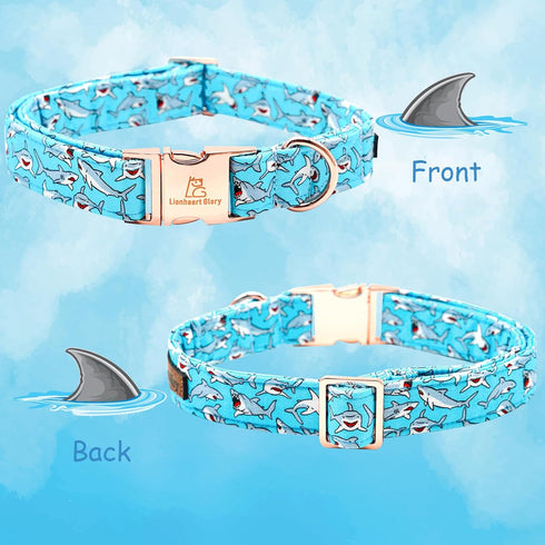 Lionheart Glory Blue Dog Collar, Shark Print Soft Durable Adjustable Collar for Large Dogs, Pet Gift