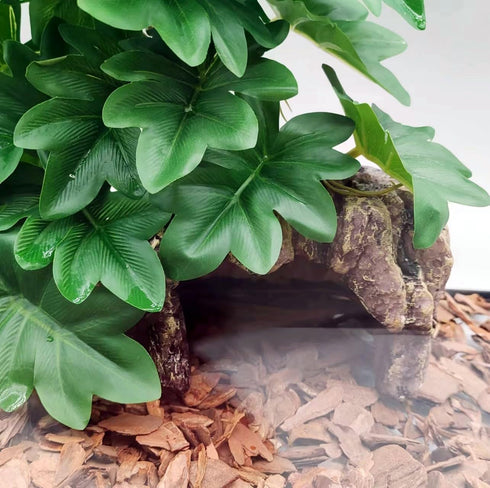 FLmoving 2-Pack(Philodendron Reptile Plants for Terrarium, Amphibian Habitat Decor Artificial Hanging Plants